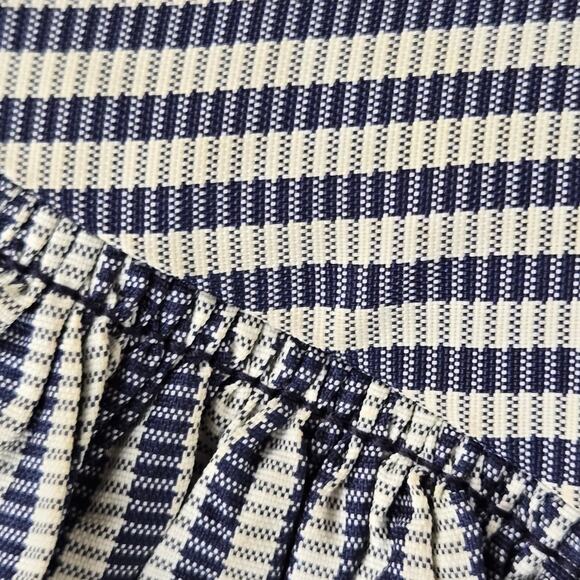 Vintage handmade striped dress 50s 60s XXS petite high neck blue cream ivory - Picture 12 of 15